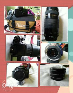 Black Canon. Dslr camera with two lenses, (75_300 mm) & box.