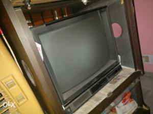 Colour TV with wooden Trolly