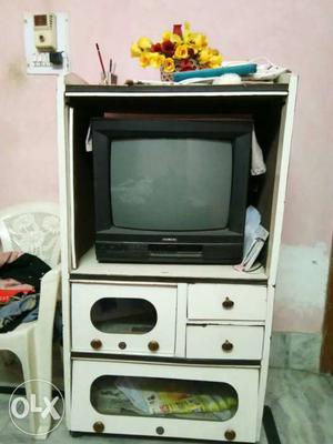 TV troly wooden with box, white mica