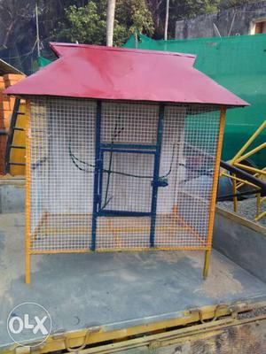 Brown Wooden Framed White Steel Cage