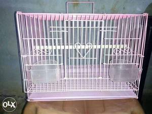 White And Pink Steel Pet Cage