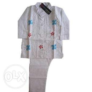 Boys White Cotton Indian Kurta Pajama Set