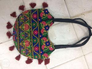 Green Blue And Red Fabric Hand Bag