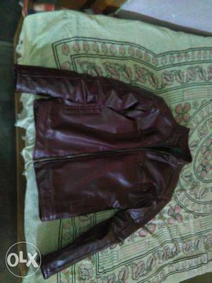 Maroon Leather Zipped Jacket