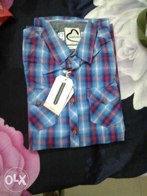 Men's Red And Blue Dress Shirt