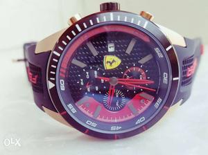 Purple And Pink Round Ferrari Chronograph Watch