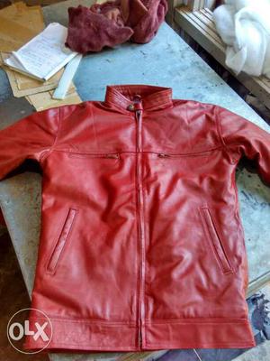 Red Leather Zip Jacket