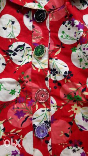 Red floral printed shirt for girls