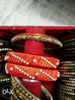 Silk thread pearl laced bangels