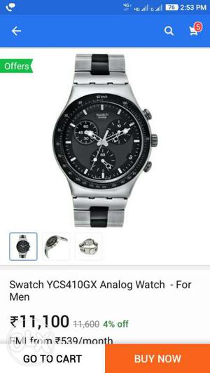 Silver And Black 2 Tone Link Chronograph Watch