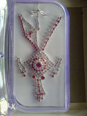 Silver And Red Floral Pendant Necklace