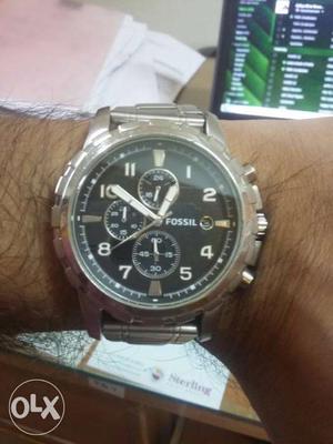 Silver Round Fossil Chronograph Watch