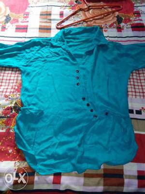 Teal Shirt Polyster girls top (free size)