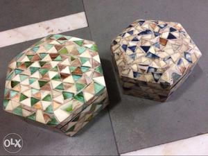 Vintage handmade 2 Mosaic Print Hexagon Cases