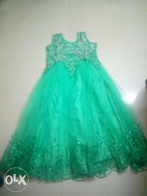 Women's Green And Silver Sequin Sleeveless Gown