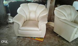 2 Beige Leather Sofa Chairs