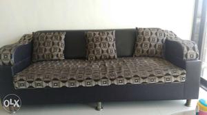 Black And grey color three sitter Sofa With 3 Three Pillows