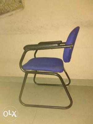 Black Metal Frame Blue Fabric Padded Cantilever Chair