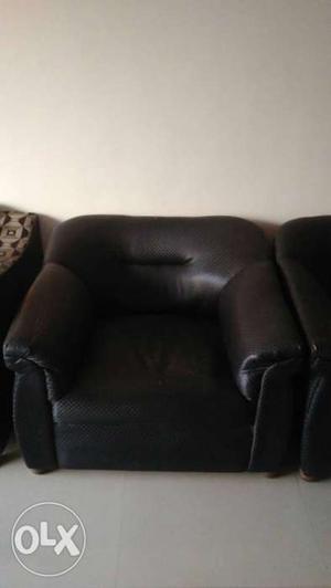 Black leather single sitter two sofa