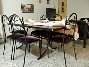 Brown Cushion Metal Chairs And Table Set