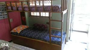 Brown Wooden Bunk Bed With Mattress