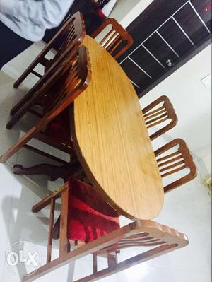 Brown Wooden Table With 6 Chairs Dining Set