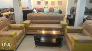 Gray And Green Velvet Sofa Set And Black Coffee Table