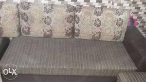 Gray White Stripes Fabric Sofa