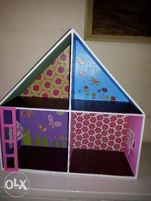Hand Painted Doll House and BookShelf