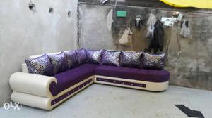 Purple And White Sectional Sofa With Throw Pillows