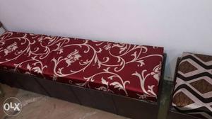 Red And White Floral Rectangular Ottoman With Storage