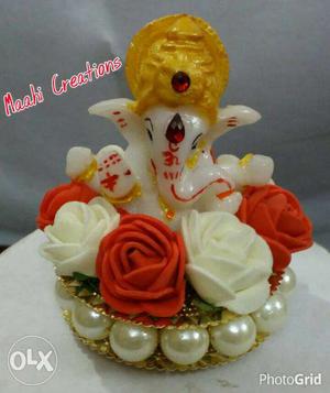 White Red And Yellow Ganesh Ceramic Table Decor
