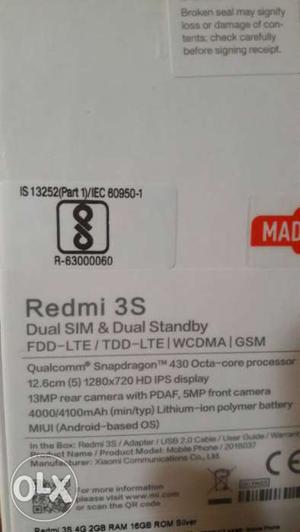 Redmi 3s Prime sealed box brand new