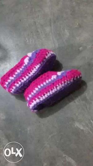Baby's Pink And Purple Knit Slippers