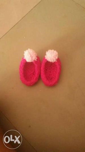 Baby's Pink And White Slippers