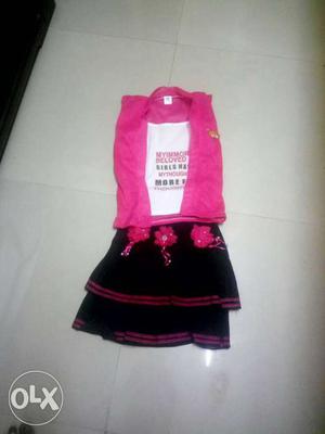 Black And Pink Layered Midi Skirt