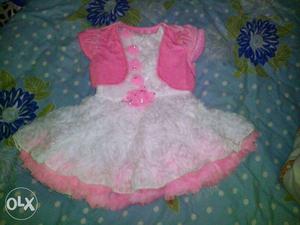 Girl's White And Pink Dress With pink jacket For one year