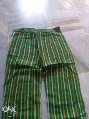 Green White And Brown Printed Pants