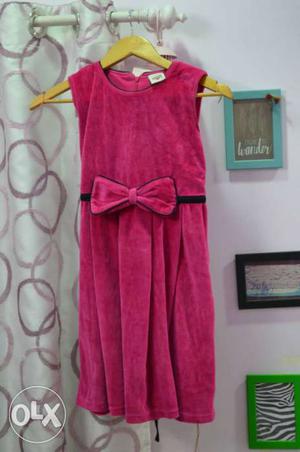Kids Pink velvet Sleeveless Dress