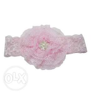 Newborn Girl Designer Net Flower Headband in Pink