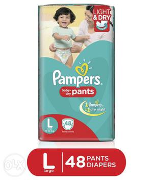 Pampers large pant style diapers. Pack ok 48, mrp is 700