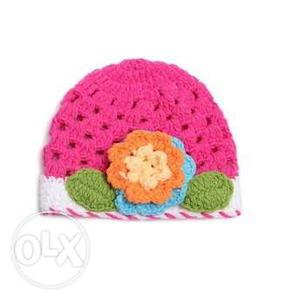 Pink Crochet Knitted Baby Winter Wear Cap