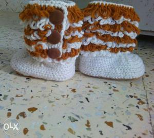 White And Brown Knitted Shoes