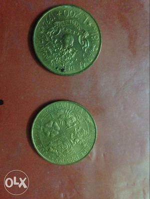 2 Green Round Coins