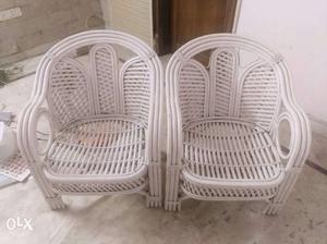 2 White Wicker Armchairs