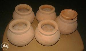 5 Brown Clay Pots