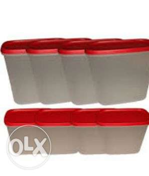 8 Red And Gray Plastic Containers