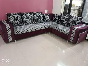 86oo White And Maroon Polka Dots Fabric Sectional Sofa