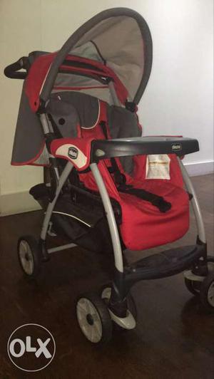 Baby's Black Gray And Red Chicco Umbrella Stroller