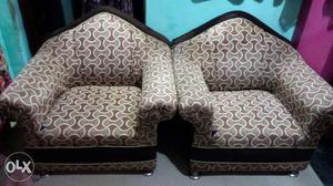 Beige Brown Fabric Padded Armchairs